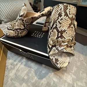 White House Black Market Snake Print Heels with Gold Chain